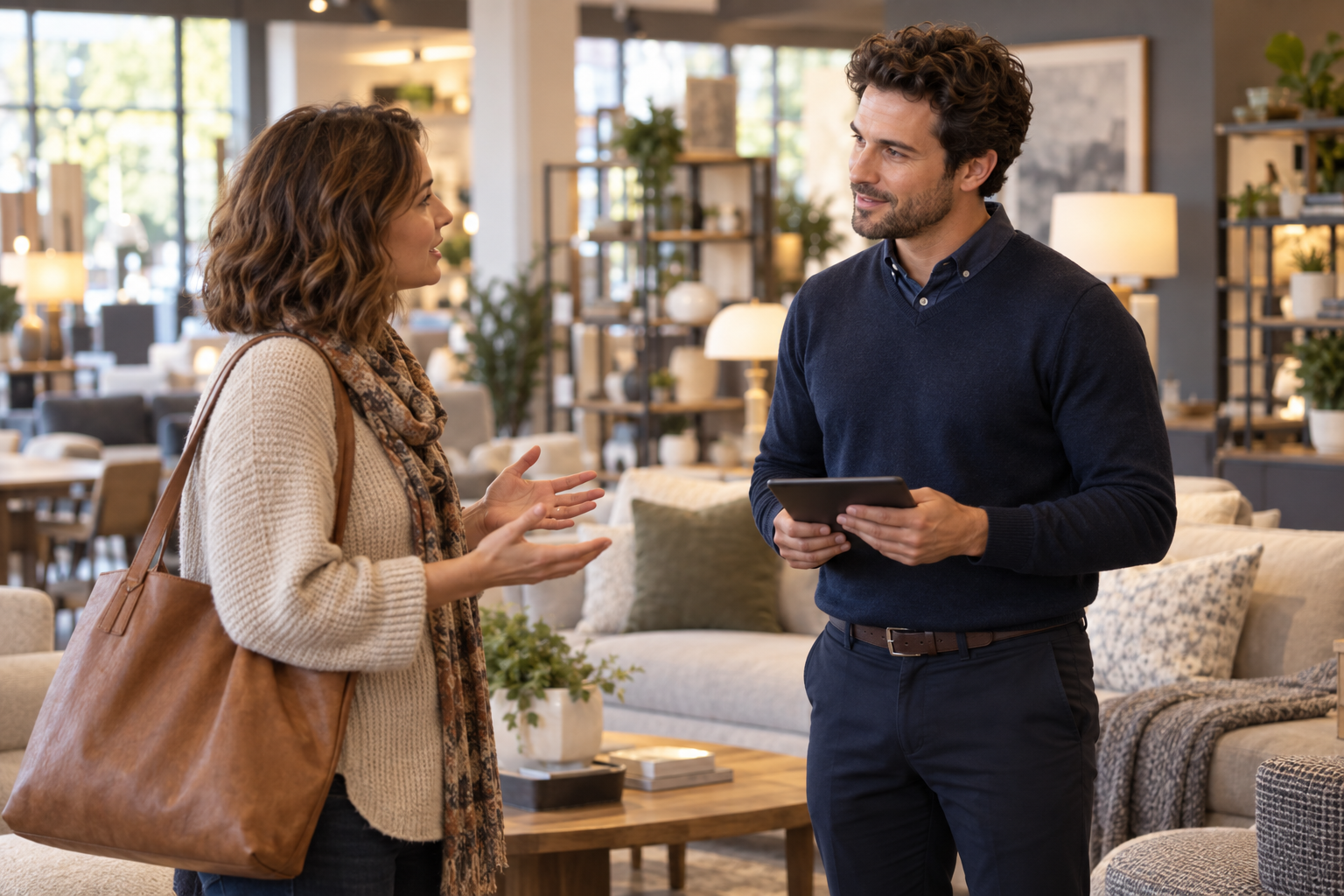 Illustrative retail colleague practicing a customer conversation